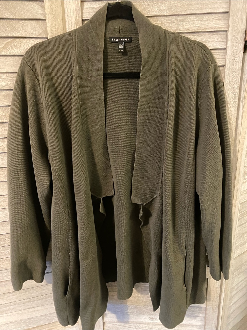 Eileen Fisher Olive Open Drape Pocket Cardigan